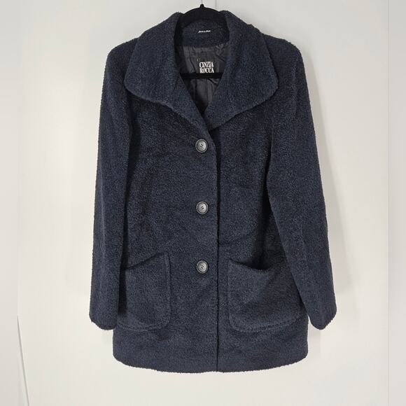 Cinzia Rocca Navy Wool Alpaca Blend Button Down Jacket 8 - Picture 1 of 10
